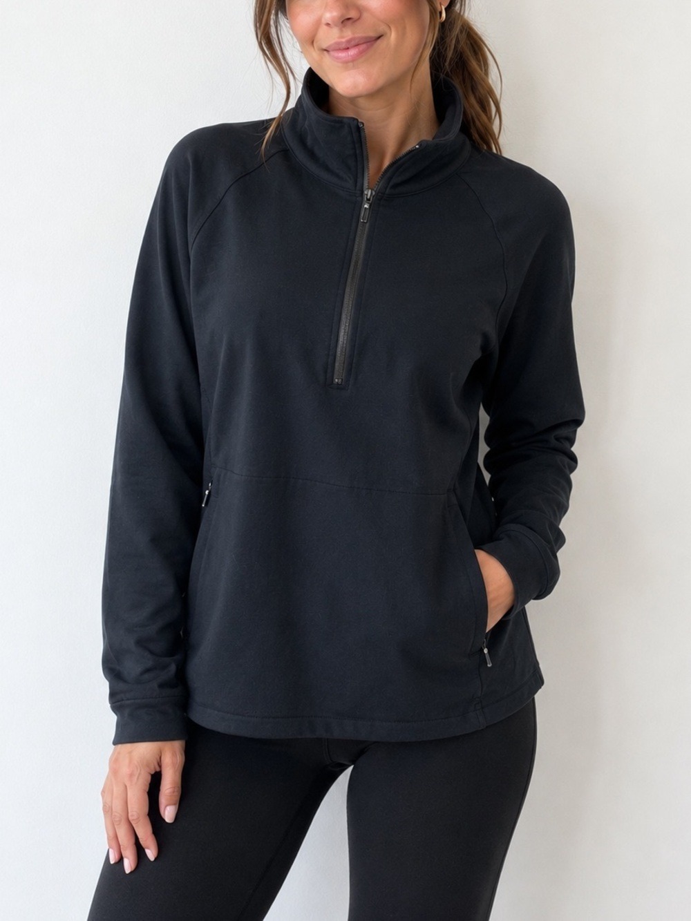 Like New J. Jill Fit Peach-Soft Quarter Zip Pullover Athleisure Top Black XL